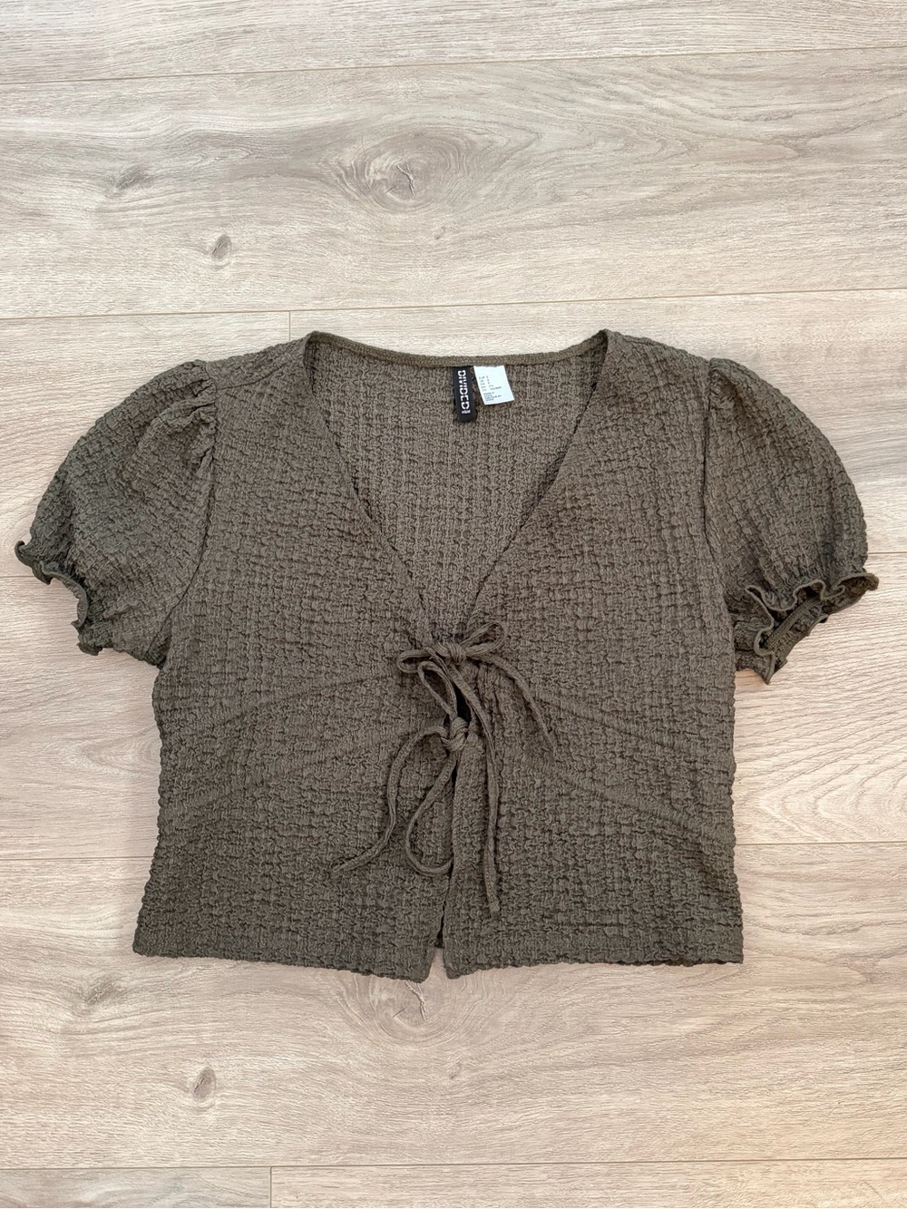 Olive Green Tie-Front Crop Top